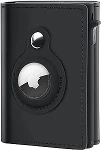 GAOCHALE - AirTag Wallet, Genuine Leather, RFID Technology, Credit Card Holder, for Men, Black