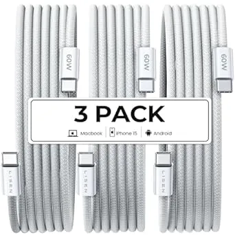 Lisen 6.6ft 60W USB-C to USB-C Cable (3-Pack)