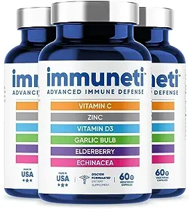 Immuneti - Advanced Immune Defense, 6-in-1 Powerful Blend of Vitamin C, Vitamin D3, Zinc, Elderberries, Garlic Bulb, Echinacea - 3 Pack - Supports Overall Health