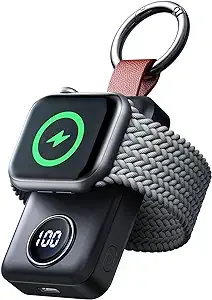 JOYROOM Portable 2000mAh Wireless Charger Compatible for Apple Watch Series 10/9/8/7/6/5/4/3/2/SE/UItra 2/Ultra, Compact Magnetic iWatch Charger Keychain Style Travel Essentials (Black)