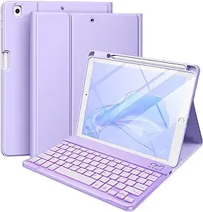 Hamile for iPad 9th Generation Case with Keyboard 10.2 Inch - Backlit Wireless Detachable Folio Keyboard Cover with Pencil Holder for iPad 8th Gen/7th Gen/iPad Pro 10.5"/iPad Air 3rd Gen (Purple)