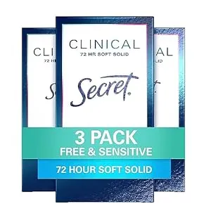 Secret Clinical Strength Invisible Solid Antiperspirant and Deodorant for Women, Free & Sensitive, 1.6 oz, Pack of 3