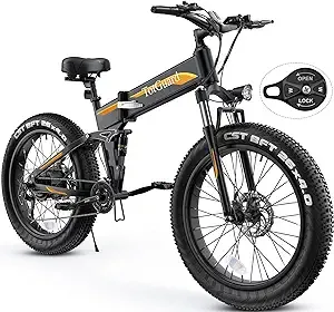 TotGuard Electric Bike, 26″ x4.0 Fat Tire Electric Bike with 975W Peak Motor, 48V 10.4Ah Removable Battery, Foldable Ebike, 21.6MPH Electric Mountain Bike, Dual Shock Absorbers, 21 Speed