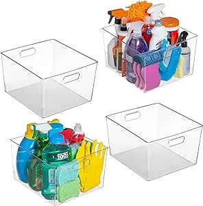ClearSpace Clear Plastic Storage Bins – XL 4 Pack Perfect for Kitchen,Fridge, Pantry Organization, Cabinet Organizers