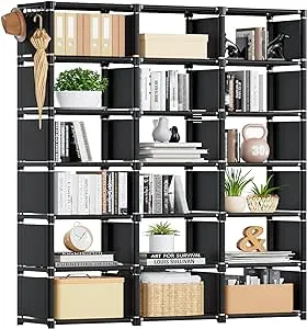 Mavivegue Bookcase, 18-Cube Extra Large Book Shelf, DIY Cube Storage Organizer for Bedroom, Living Room, Home Office - Black