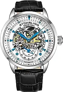 Stuhrling Original Mens Skeleton Automatic Dress Watch for Men with Alligator Embossed Leather Watch Strap & Mechanical Automatic Skeleton Watch Movement