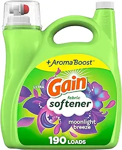 140oz Gain Liquid Fabric Softener Conditioner (190 Loads, Moonlight Breeze)