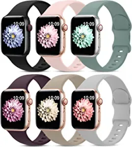 6 Pack Sport Bands Compatible with Apple Watch Band 38mm 40mm 41mm 42mm 44mm 45mm 49mm 46mm,Sil…