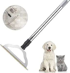 47 Adjustable Long Handle Carpet Rake Pet Hair Remover, Reusable Large Metal Lint Remover Brush for Embedded Fur Removal from Low Pile Rugs Stairs, Carpet Brush Scraper Dog Cat Hair Remover Broom