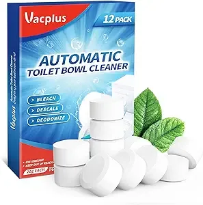 Vacplus - Toilet Bowl Cleaner Tablets, 12 PACK, Automatic, with Bleach, for Deodorizing and Descaling