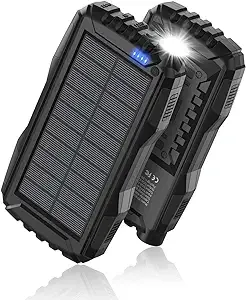 Power-Bank-Solar-Charger – 42800mAh Portable Charger,Solar Power Bank,External Battery Pack 5V3.1A Qc 3.0 Fast Charger Built-in Super Bright Flashlight (Deep Black)
