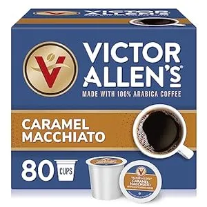 Victor Allen's® Coffee K-Cups Medium Roast Caramel Macchiato Single Serve Coffee Pods for Keurig Brewers, Premium Arabica Beans with Buttery Caramel and Vanilla Cream Flavor, 80 Count