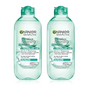 Garnier Micellar Water with Hyaluronic Acid, Facial Cleanser & Makeup Remover, Hydrating and Plumping, For All Skin Types, Vegan, Cruelty Free, 13.5 Fl Oz (400mL), 2 Count