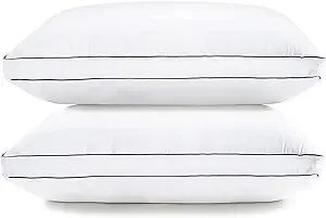 Lane Linen Gusseted Soft Bed Pillows Standard Size Set of 2 for Sleeping, Back, Stomach or Side Sleepers, Down Alternative, White - 20 x 26 Inches