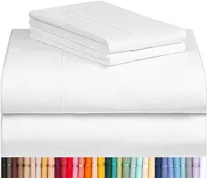 LuxClub 4 PC Queen Sheet Set, Bed Sheets, Deep Pockets 18" Eco Friendly Wrinkle Free Cooling Machine Washable Hotel Bedding Silky Soft - White