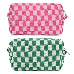 2-Pack of Soidram Checkered Cosmetic Storage Bags in Pink or Green - $6.28