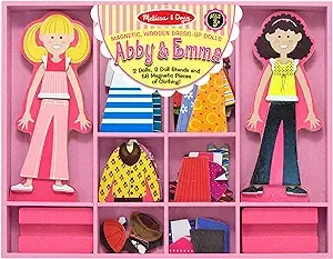 Melissa & Doug - Abby and Emma Deluxe Magnetic Wooden Dress-Up Dolls Play Set, 55+ pcs, Kids Ages 3+