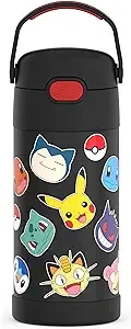 THERMOS FUNTAINER Water Bottle with Straw – 12 Ounce – Kids Stainless Steel Vacuum Insulated Water Bottle with Lid, Pokémon