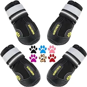 QUMY Dog Shoes for Large Dogs, Medium Dog Boots & Paw Protectors for Winter Snowy Day, Summer Hot Pavement, Water-Resistant in Rainy Weather, Outdoor Walking, Indoor Hardfloors Skid-Resistant Sole