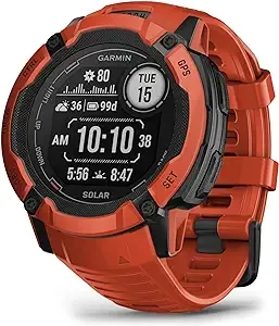 Garmin - Instinct 2X Solar, Rugged GPS Smartwatch, Built-in Flashlight, Solar Charging Capability, Multi-Band GNSS, Flame Red