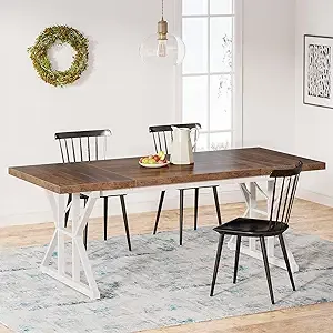 Price history for Tribesigns Farmhouse Dining Table for 6 People, 70.8-Inch Rectangular Wood Dining Table, Rustic Kitchen Table with Heavy Duty Metal Legs for Dining Room (Brown/White)