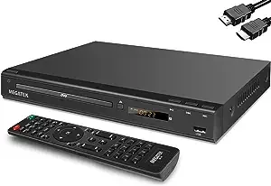 MEGATEK Region-Free DVD Player for TV with HDMI, CD Player for Home, Plays All Regions and Formats, USB Port, Durable Metal Casing, Remote, HDMI and RCA Cables Included