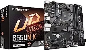 GIGABYTE B550M K Motherboard, Supports AMD AM4 Ryzen 5000 Processors, Micro-ATX, DDR4, Dual M.2, SATA 6Gb/s, Realtek GbE LAN, PCIe 4.0