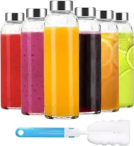 Set of 6 Clear Glass Bottles with Lids 18 Oz