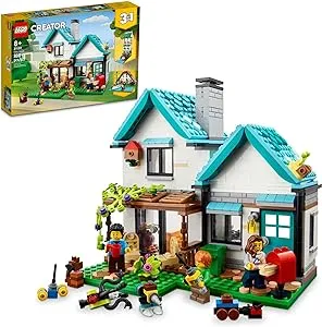 Lego Creator 3in1 Cozy House Toy Set 31139 Model Building Kit with 3 Different Houses Plus Family Minifigures and Accessories, Summer DIY Building Toy Ideas for Outdoor Play for Kids, Boys and Girls