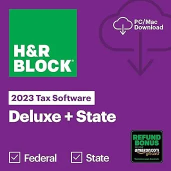 H&R Block Tax Software Deluxe + State 2023 PC Digital w/Bonus