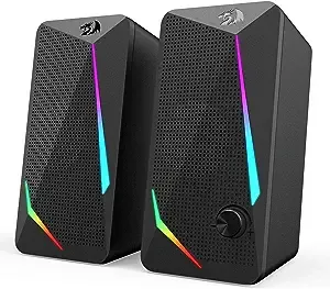Redragon GS510 RGB Desktop Speakers, 2.0 Channel PC Computer Speaker with 4 Colorful LED Backlight Modes, Enhanced Bass and Easy-Access Volume Control, USB Powered w/ 3.5mm Cable