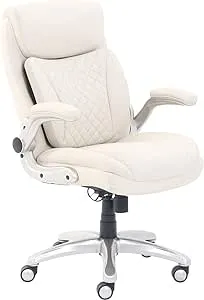 Amazon Basics - Ergonomic Executive Office Desk Chair, Adjustable Height, Cream Leather