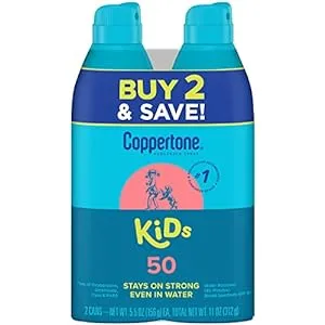 Coppertone KIDS Sunscreen Continuous Spray SPF 50 (5.5 Ounce, Pack of 2) (Packaging may vary)
