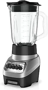 BLACK+DECKER PowerCrush Countertop Blender, 6-Cup Glass Jar, For Smoothies and More, Stainless Steel Blade, 4 Speed Settings to Puree, Crush Ice, Chop, Dice, and Pulse, Dishwasher Safe, 700W Motor