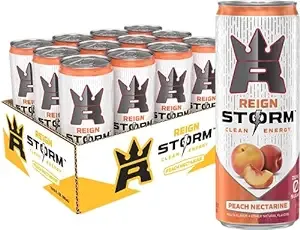 REIGN Storm, Peach Nectarine, Fitness & Wellness Energy Drink, 12 Fl Oz (Pack of 12)