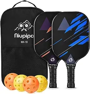 niupipo Pickleball Paddles Set of 2/4, USAPA Approved Lightweight Pickleball Rackets, Durable Fiberglass Surface with Polypropylene Honeycomb Core, Cushion Grip and Carry Bag