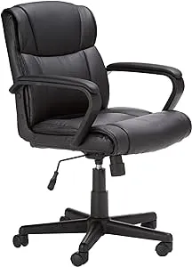 Amazon Basics Office Computer Task Desk Chair with Padded Armrests, Mid-Back, Adjustable, 360 Swivel, Rolling, 275 Pound Capacity, 24.2"D x 24"W x 34.8"H, Black Faux Leather