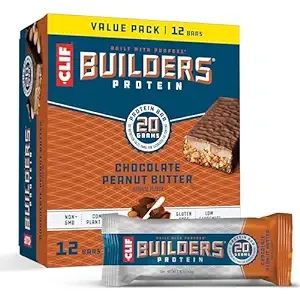 CLIF BUILDERS Protein Bars - Chocolate Peanut Butter Flavor - 20g Plant Based Protein - Gluten Free - Non-GMO - Low Glycemic - No Artificial Sweeteners - Value Pack, 2.4 oz. (12 Count)