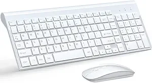 Wireless Keyboard and Mouse Ultra Slim Combo, TopMate 2.4G Silent Compact USB 2400DPI Mouse and Scissor Switch Keyboard Set with Cover, 2 AA and 2 AAA Batteries, for PC/Laptop/Windows/Mac - White