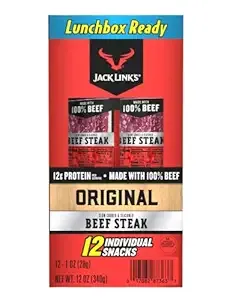 Jack Link's Beef Steak, Original - Protein Snacks, Meat Snack with 12g of Protein, Made with 100% Beef, Individually Wrapped Bulk Snack Pack, Keto Friendly - 1 Oz. (12 Count)
