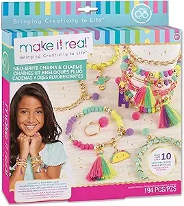 Make It Real: Neo-Brite Chains & Charms Kit - Create 10 Unique Cord & Tassel Charm Bracelets, 195 Pieces, Includes Play Tray,DIY Playful Charm & Jewelry Kit, Tweens & Girls, Arts & Crafts, Ages 8+