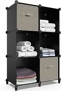 Homidec 6-Cube Large Capacity Closet Organizer Storage Cabinet Shelf Bookcase Bookshelf Cubes Organizer Cabinet for Kids,Closet, Bedroom, Bathroom (Black)