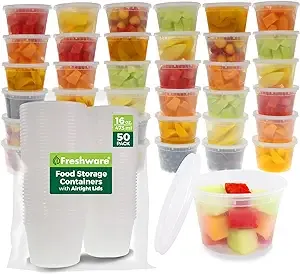 50-ct 16-oz Freshware Polypropylene Food Storage Containers $13.99  Amazon