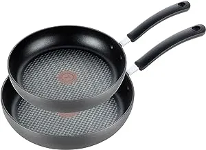 T-fal Ultimate Hard Anodized Nonstick Fry Pan Set 2 Piece, 10, 12 Inch, Oven Broiler Safe 400F, Cookware, Pots and Pans Set Non Stick, Kitchen Frying Pans, Cooking Skillets, Dishwasher Safe, Grey