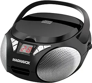 Magnavox MD6924 Portable Top Loading CD Boombox with AM/FM Stereo Radio in Black | CD-R/CD-RW Compatible | LED Display | AUX Input | Programmable CD Player | 1.6 watts of audio