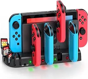 Switch Controller Charging Dock Station Compatible with Nintendo Switch Accessories Stand & OLED Model Joycons, KDD Must Have Switch Controller Charger Docking Station with Upgraded 8 Switch Games