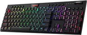 Redragon K618 Horus Wireless RGB Mechanical Keyboard BT/2.4Ghz/Wired Tri-Mode Low Profile Gaming Keyboard w/Ultra-Thin Design Dedicated Media Control