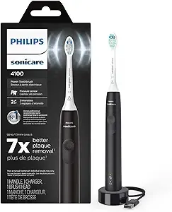 Sonicare 4100 Power Toothbrush, Rechargeable Electric Toothbrush with Pressure Sensor, Black HX3681/24