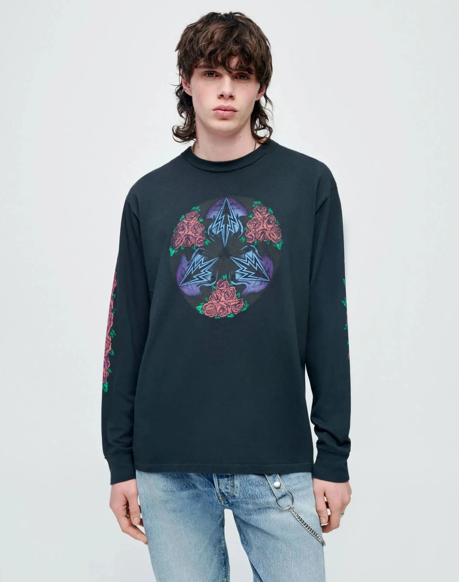 Loose Long Sleeve "Cosmic Rose" - Aged Black