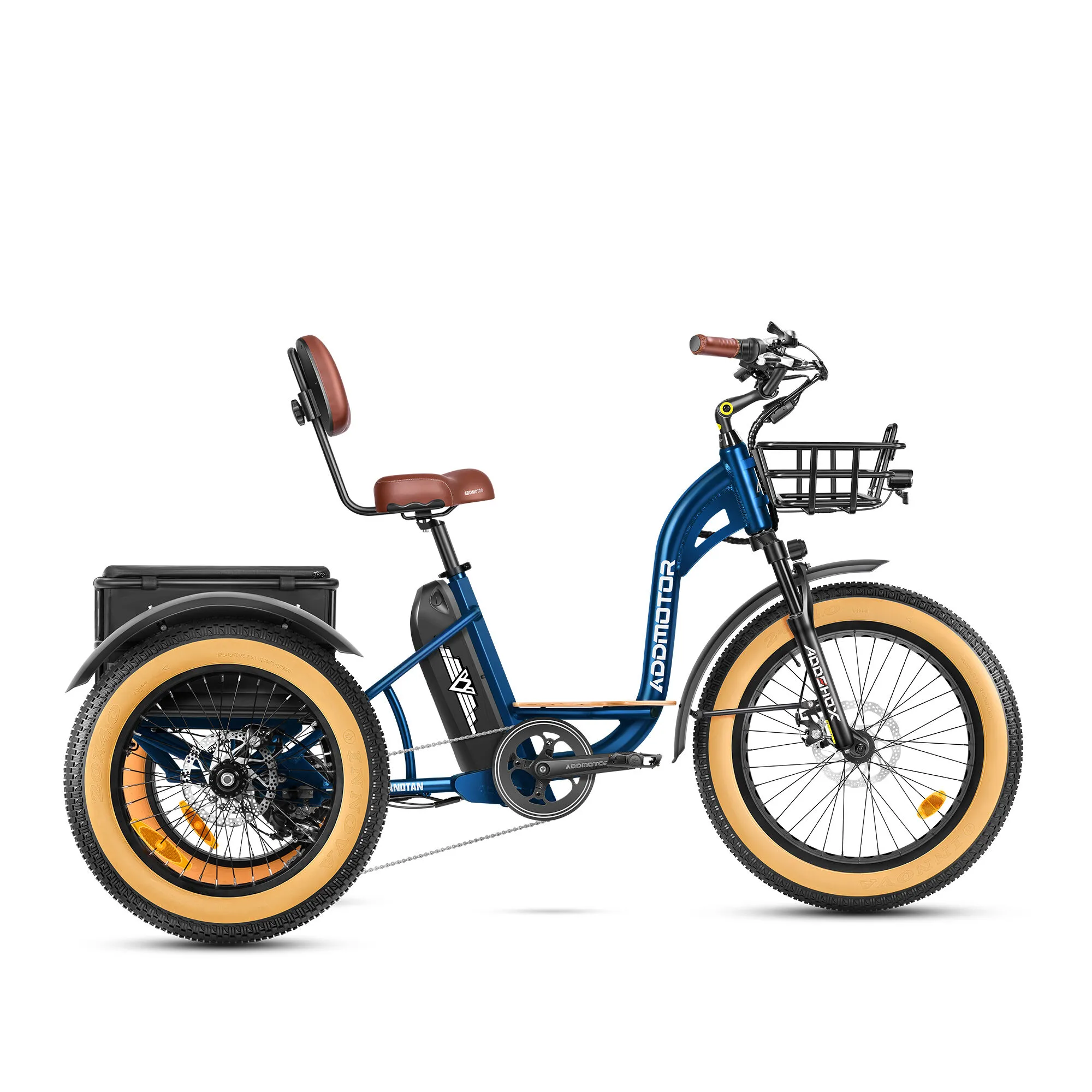 Addmotor Grandtan M-340 Electric Trike   Aduts Fat Tire Electric Tricycle   Best Electric Tricke for Seniors   750W Rear Motor   Neptune Blue